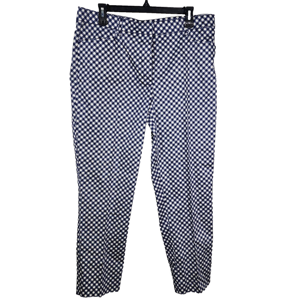 Isaac Mizrahi Live! Ankle Pants Sz 14 Regular Gingham Print Blue Tapered A263846